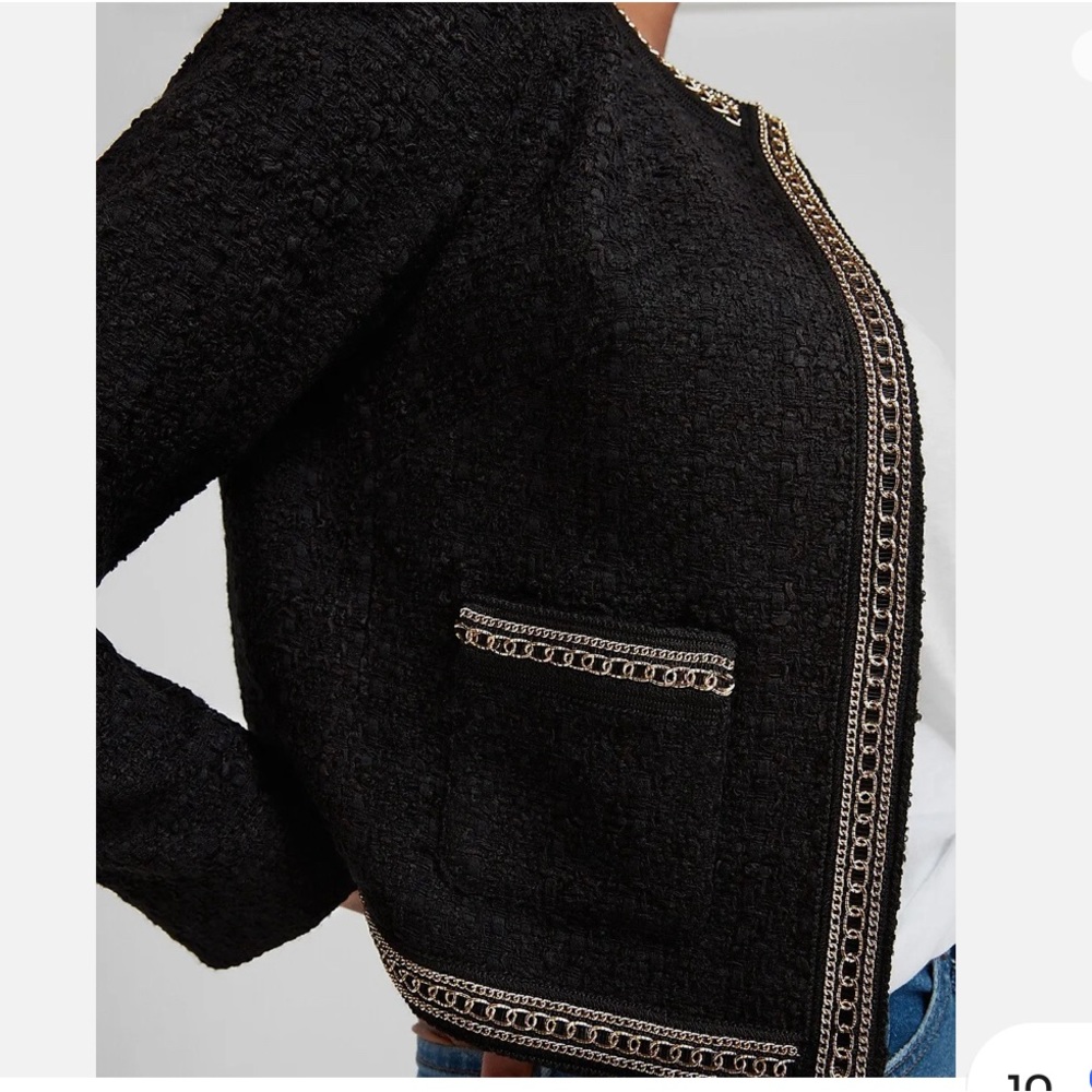 EXPRESS  BLACK CHAIN TRIM BOUCLE JACKET XS